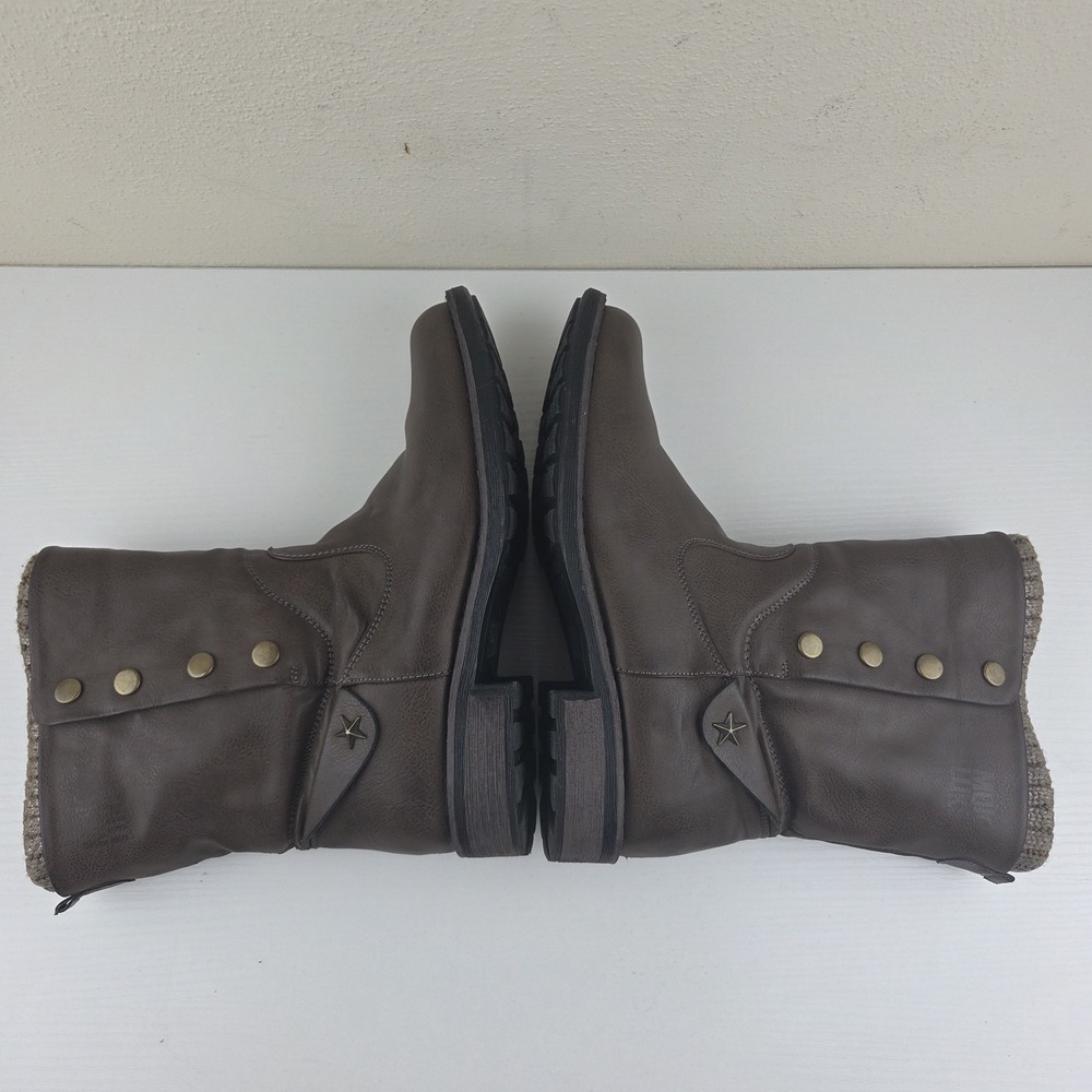 Muk Luks Crumpet Brown Faux Leather‎ Lined Side Zip/Snap Heel Boots Womens Sz 10 - Picture 11 of 14